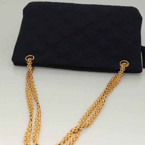 CHANEL Matelasse Chain Shoulder Bag cotton Navy Gold CC Auth - Picture 7 of 16